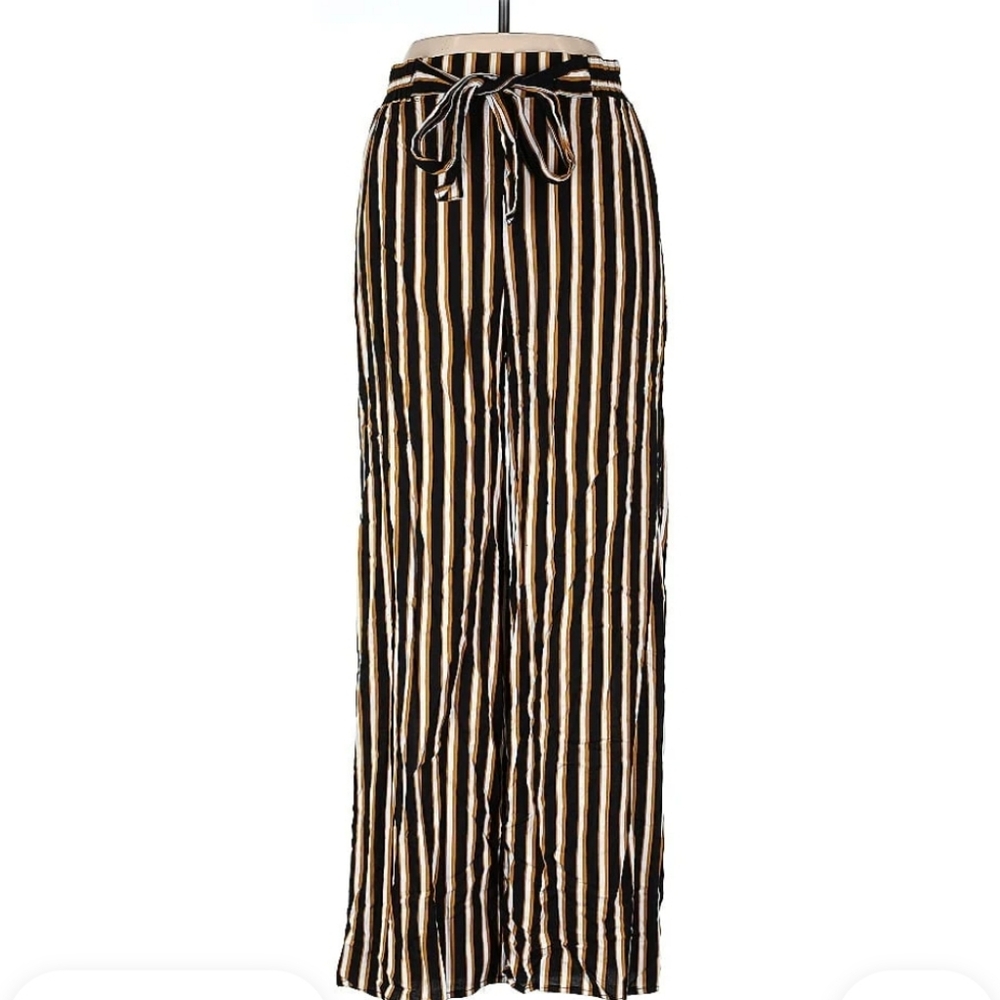 Ambiance apparel Wide-Leg‎ Pants Stripped black white & yellow medium